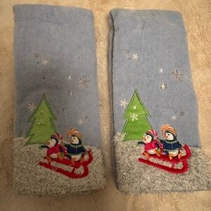 Holiday Hand Towels  with Snowman Design - Blue - 2 pcs NWOT